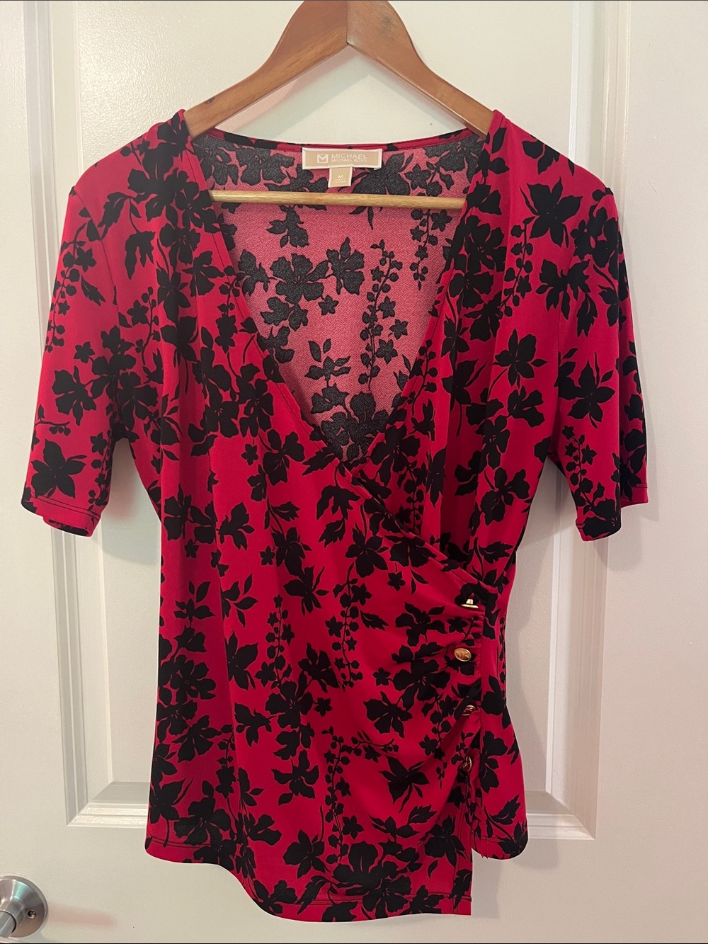 MICHAEL Michael Kors Red Floral Wrap-Style Blouse